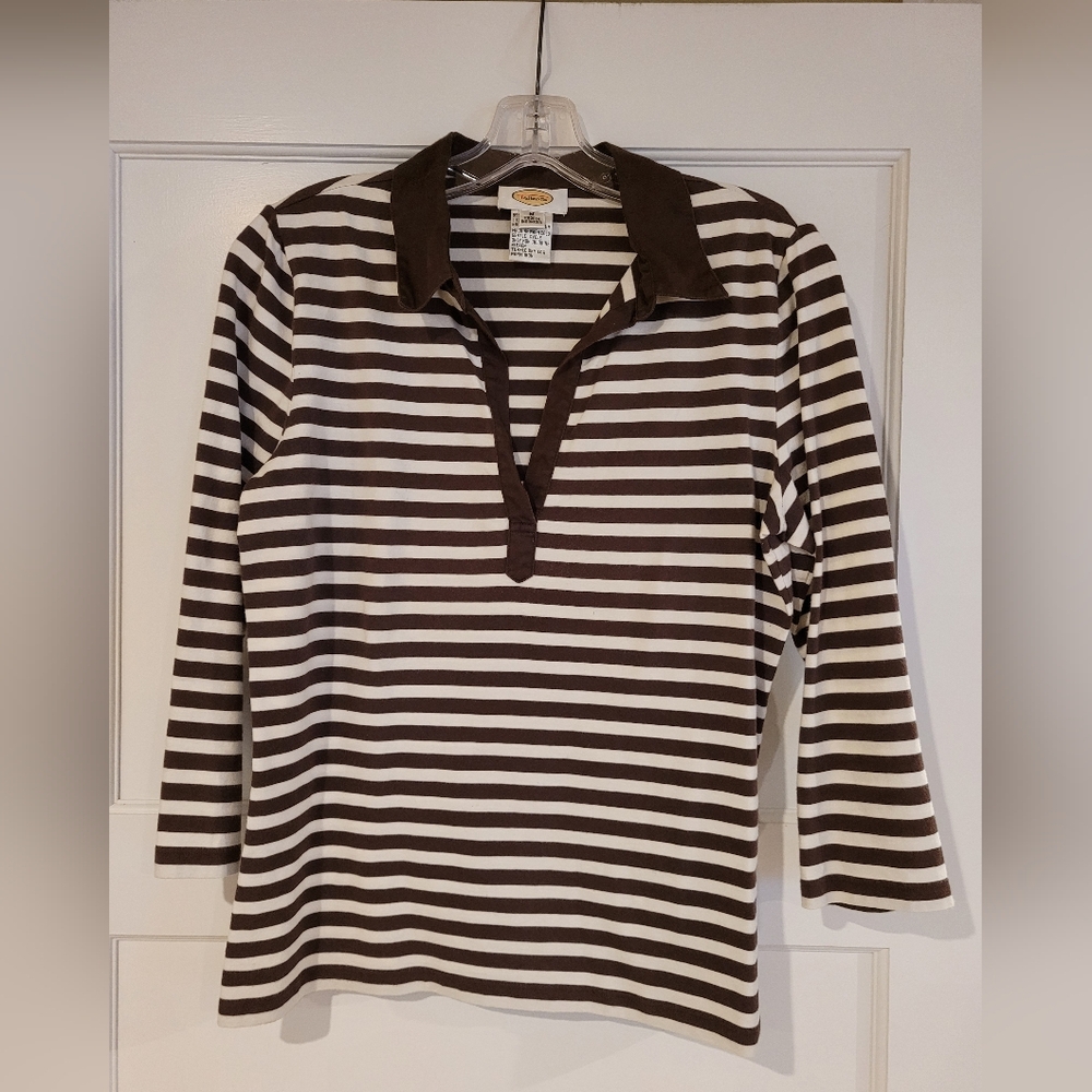 Talbots Brown and White Long Sleeve Tee